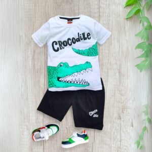 White Crocodile Print T-shirt & Pants